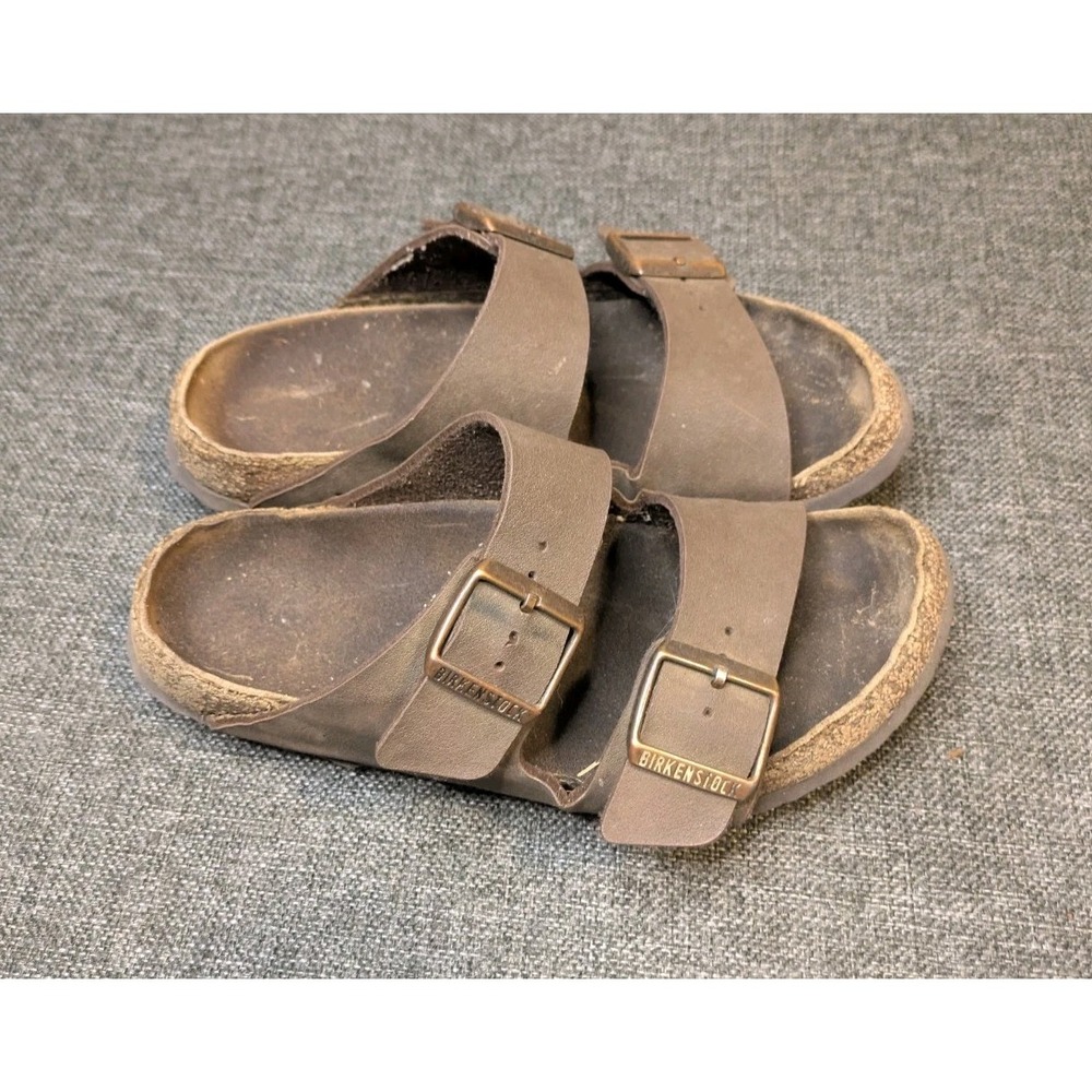 Birkenstock Men's Arizona Mocha Brown Leather Strap Birko-Flor Sandals Sz US 6.5